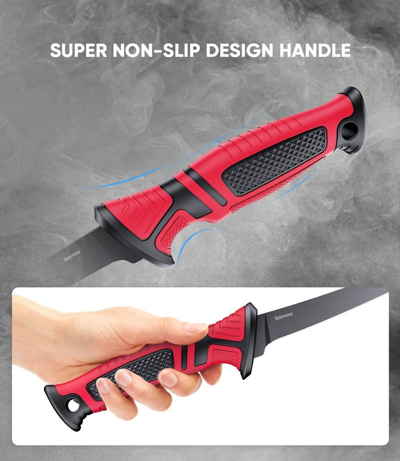 Sidomma Fillet Knife and Bait Knife Set Performance 5"-6"-7" G4116 German Flex Razor Sharp Stainless-Steel Blade with Sheath for Filleting and Boning, Pro Fishing Gear and Equipment Tools, Cool Fishing Gift for Men (Black-Red) - Image 4
